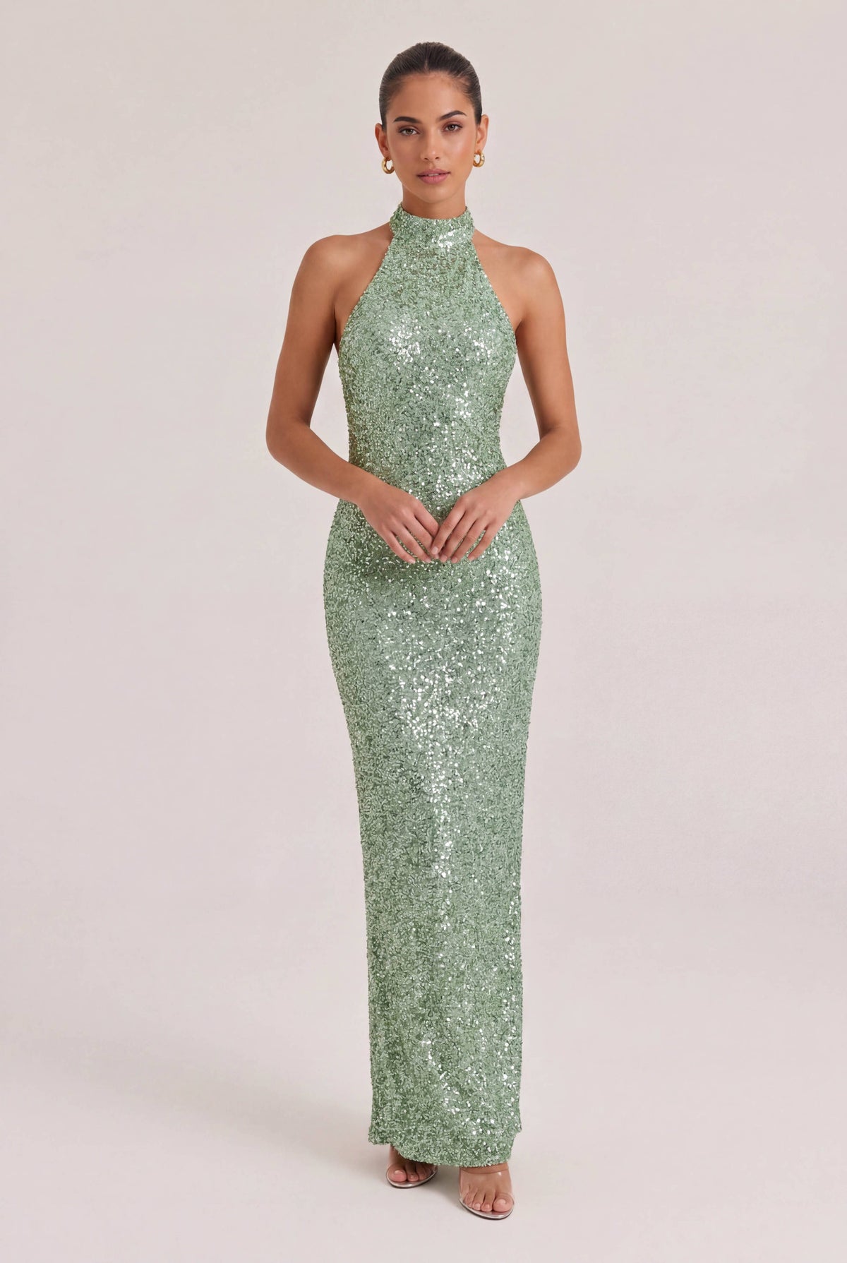 Elegant Halter Neck Sequined Maxi Dress