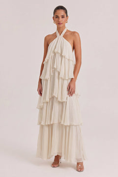 Elegant Halterneck Ruffled Tiered Maxi Dress