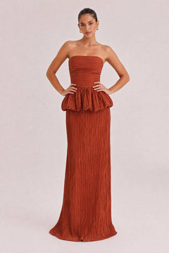 Elegant Strapless Ruched Skirt Two-Piece Set