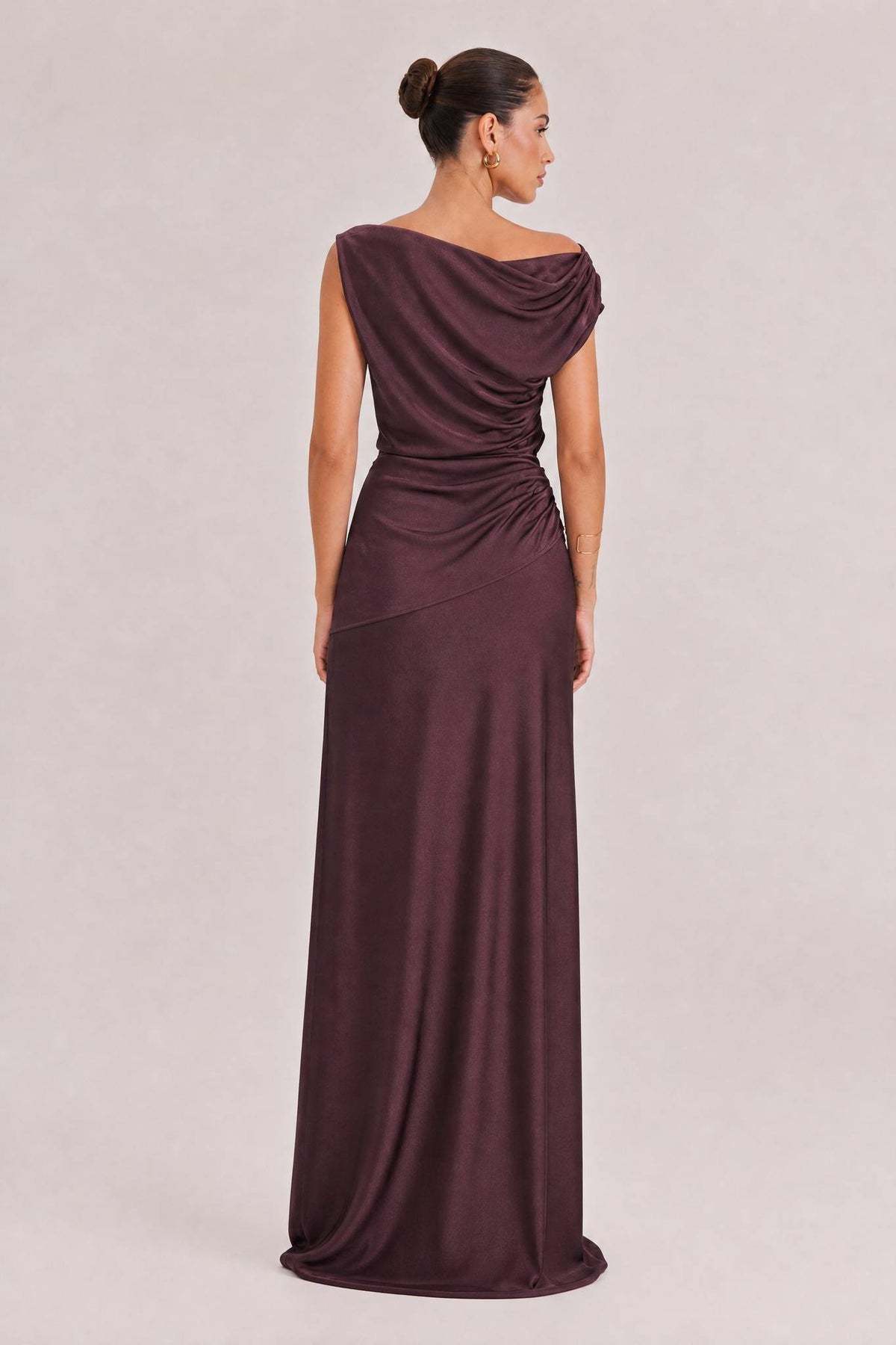 Elegant Asymmetrical Drape Satin Top & Maxi Skirt Two-Piece Set