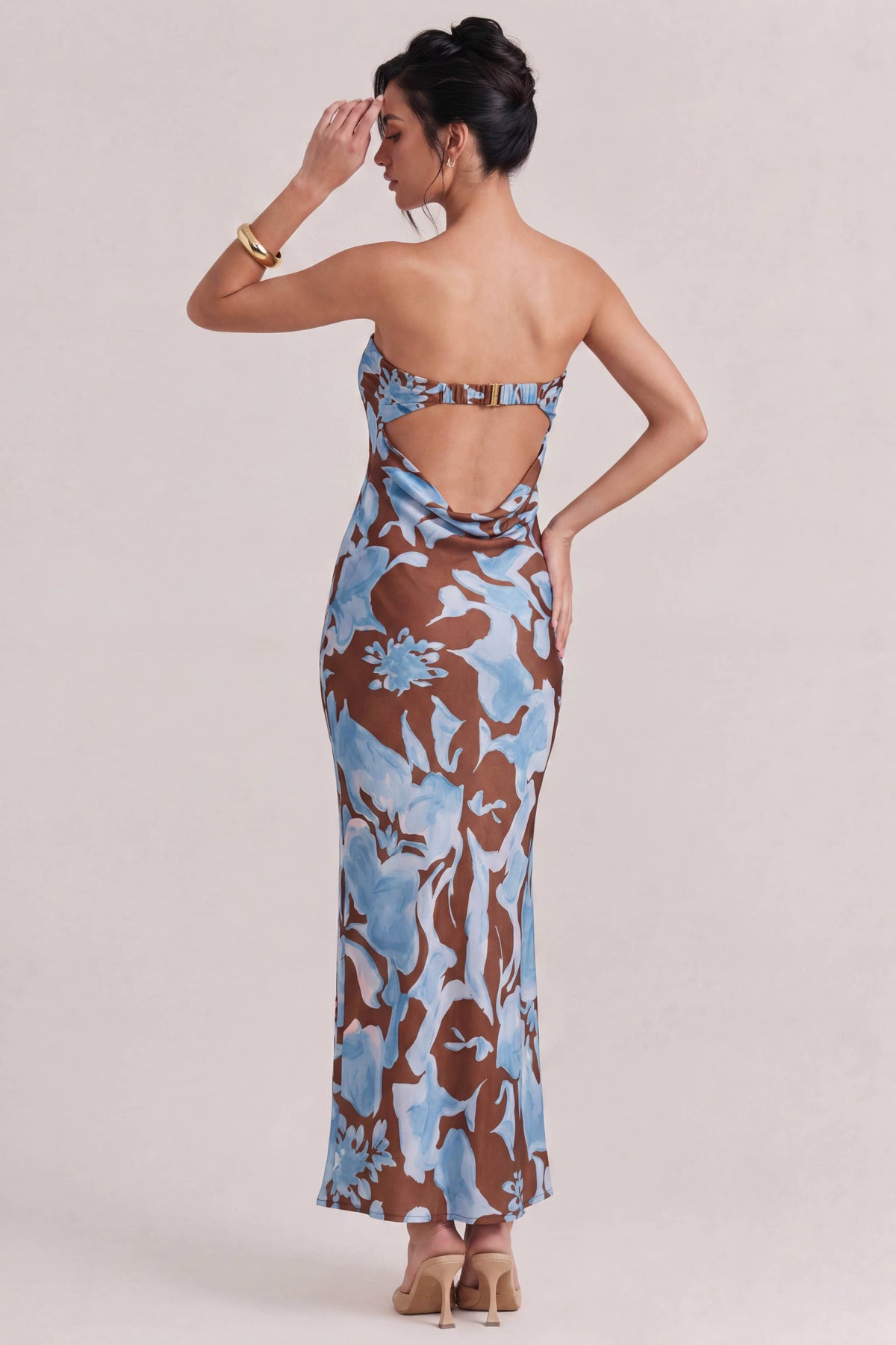 Elegant Watercolor Floral Print Maxi Dress