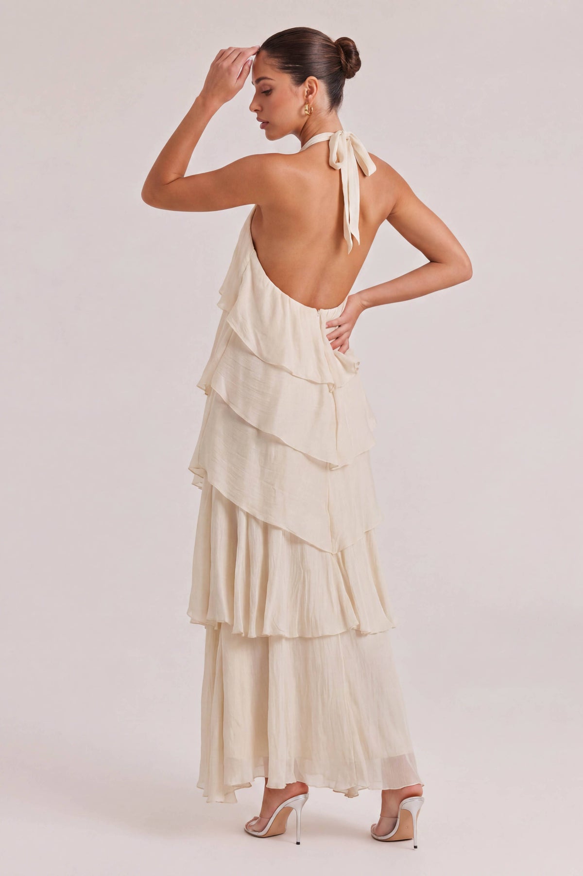 Elegant Halterneck Ruffled Tiered Maxi Dress