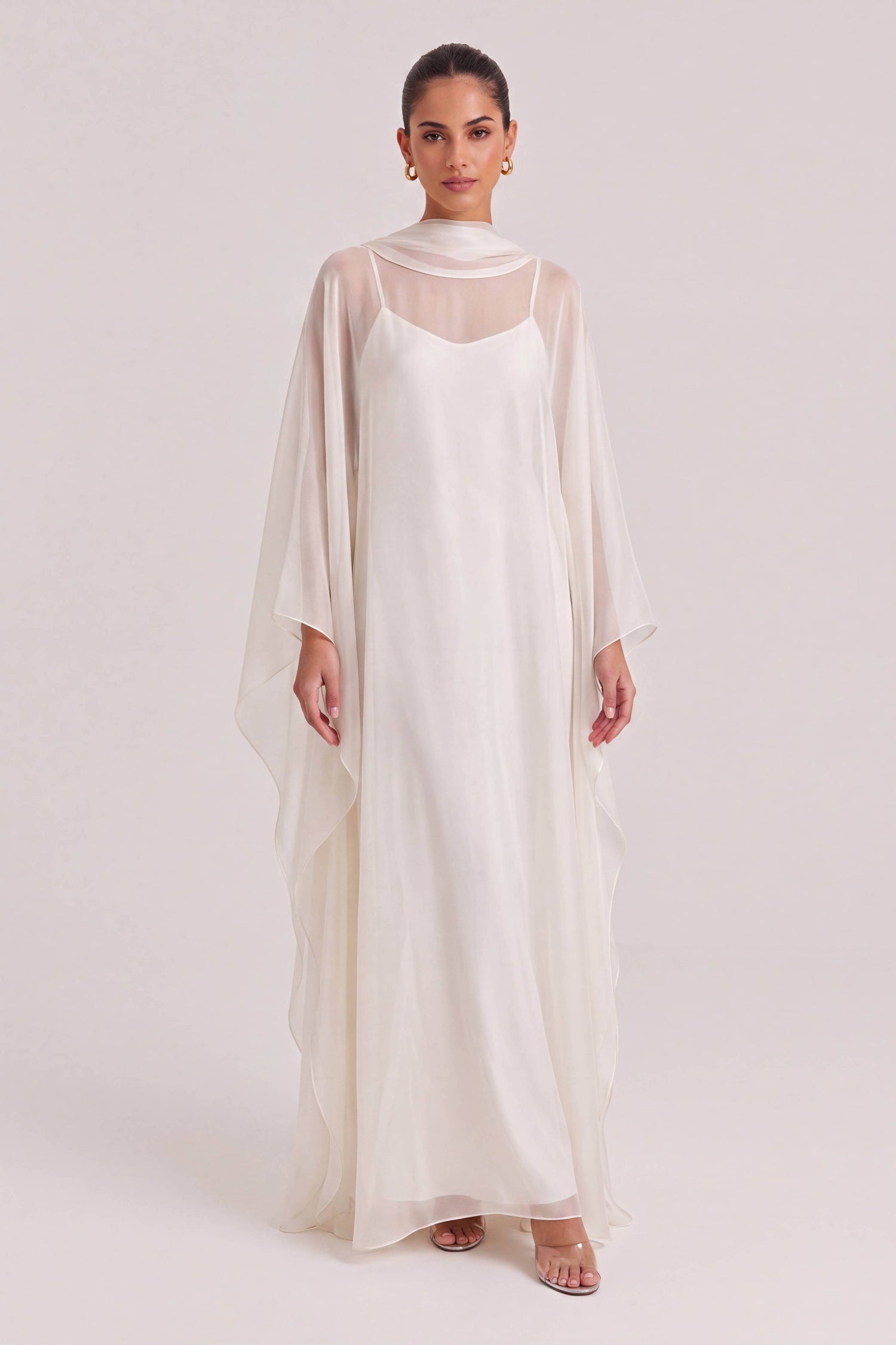 Elegant Sheer Cape Layered Maxi Dress