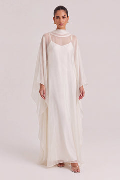 Elegant Sheer Cape Layered Maxi Dress