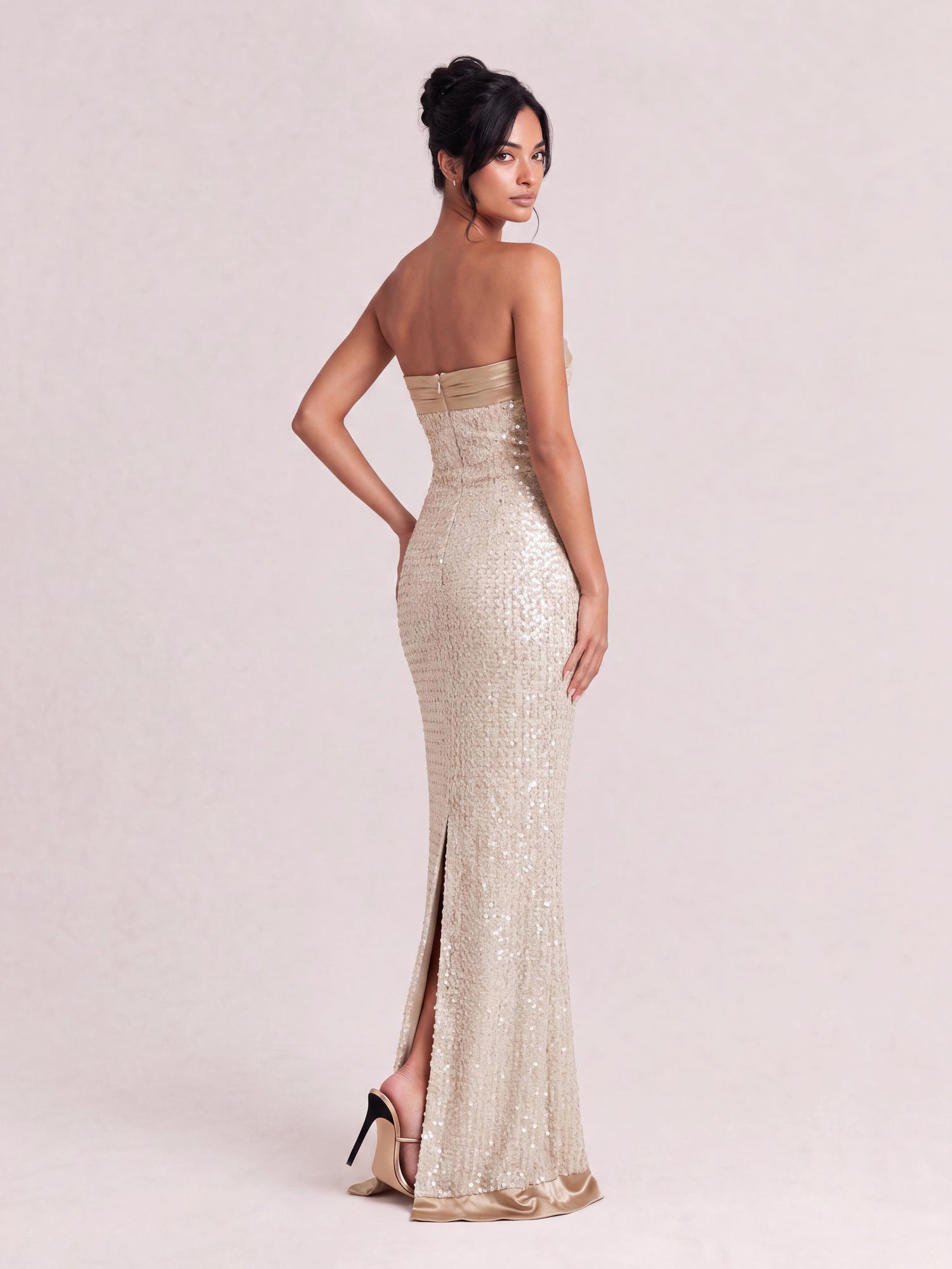 Green-shimmering Acetate Halter-neck Sheath Dress, Waist-cinched, Sexy Backless Evening Gown, Long Skirt