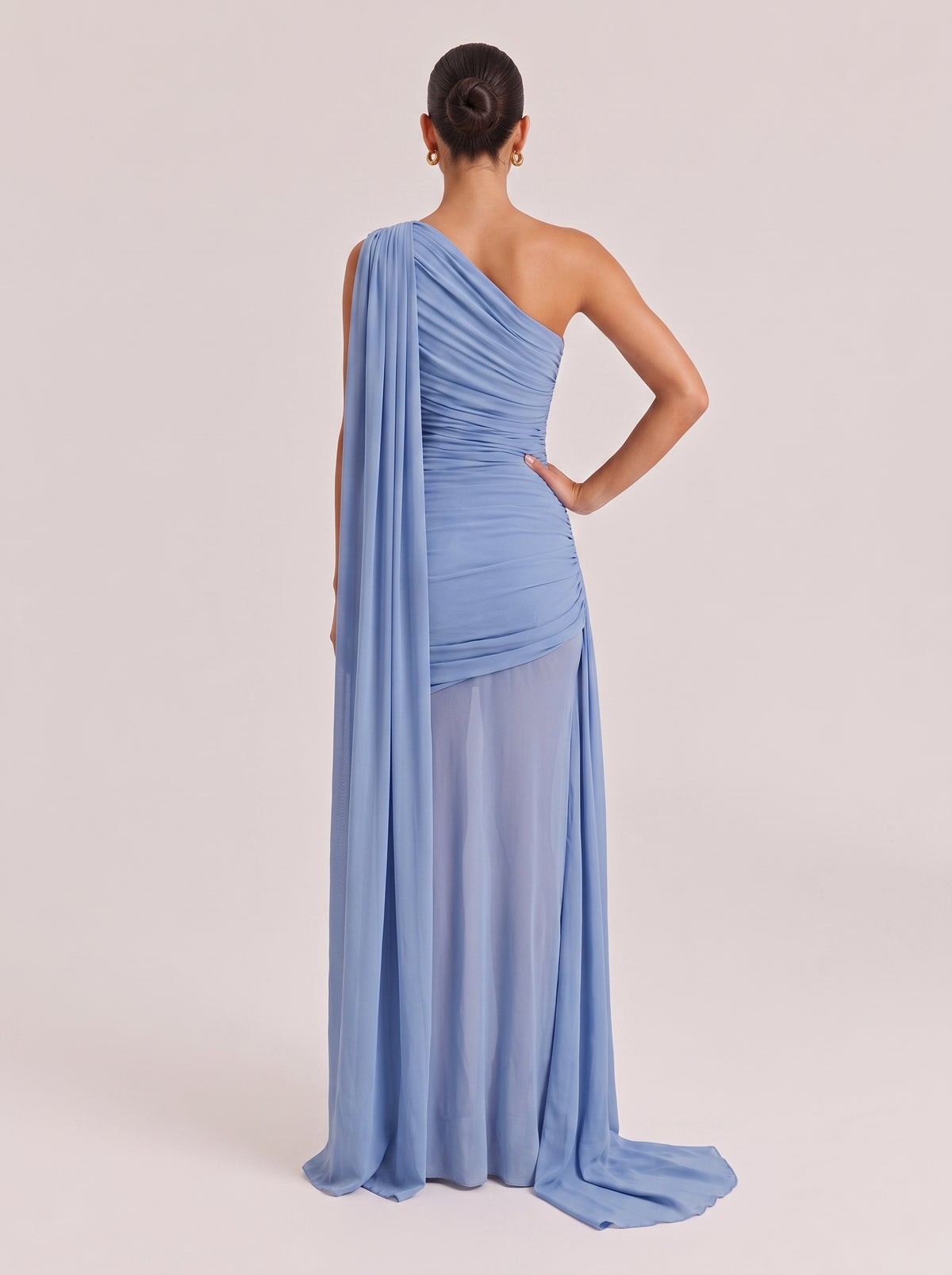 Slim-fit Long Shoulder Full-body Pleated Strap See-through Mesh Dress