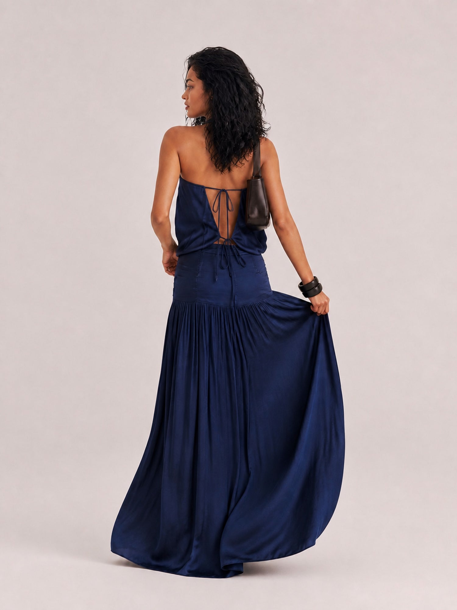Seaside Hidden Blue Strapless Dress Summer Ribbon Split Holiday Stitching Long Dress