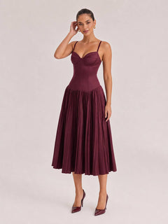Elegant Sexy Sling Fit Pleated Maxi Dress