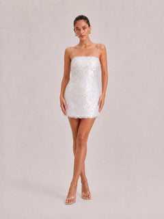 Beige Large Sequin Thin Strap Strapless Slim-Fit Short Party Dress