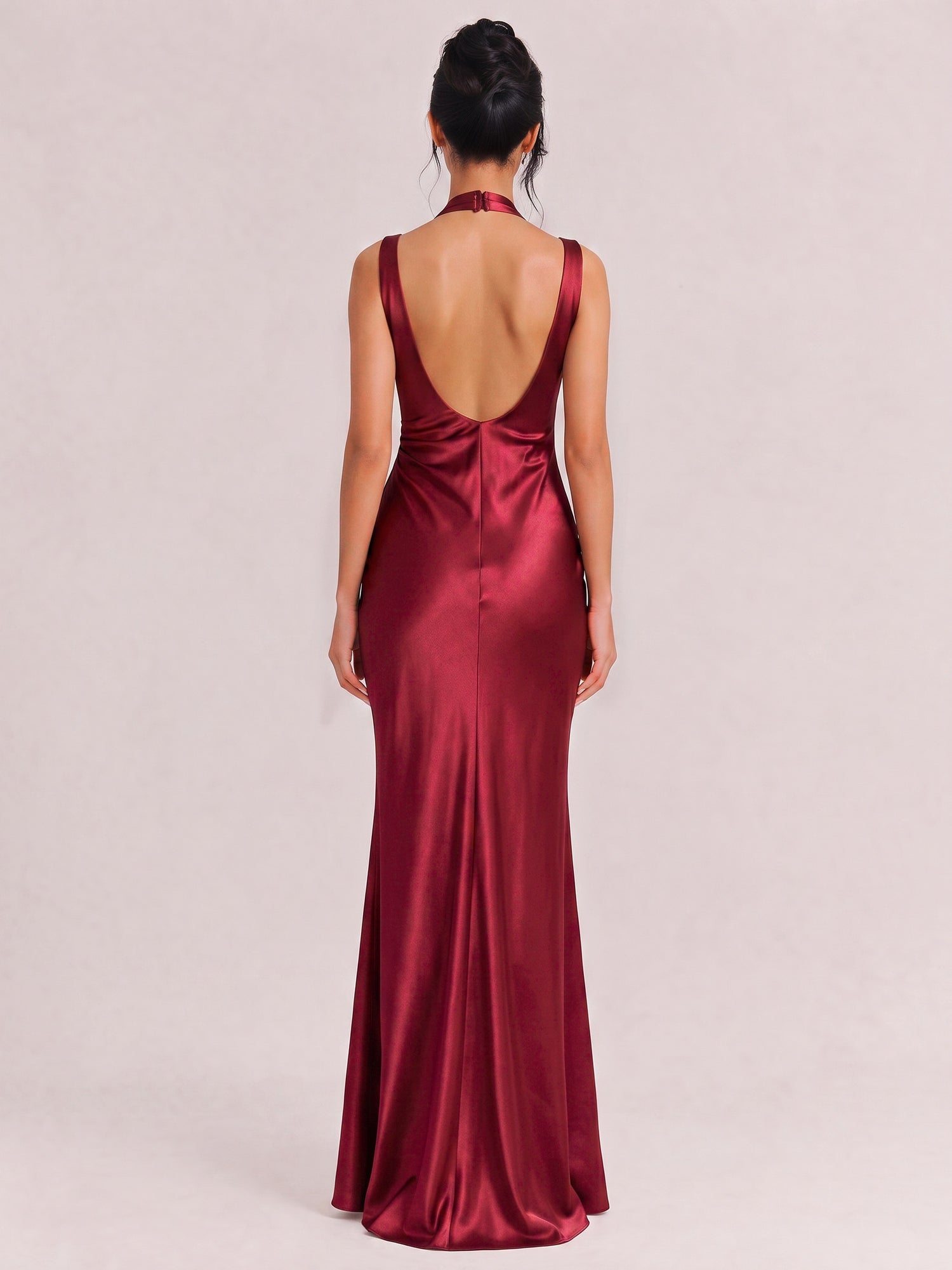 Deep V-Neck Pleated Satin Slim-Fit Fishtail Long Dress