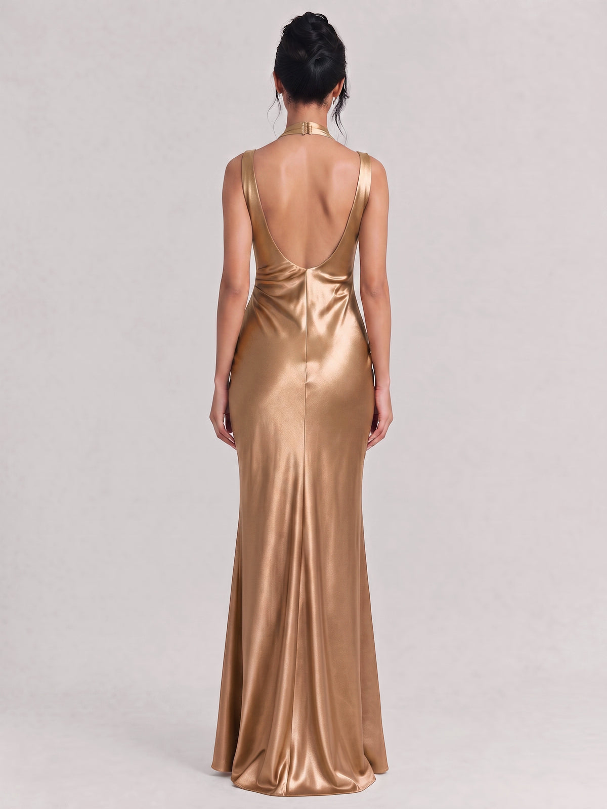Deep V-Neck Pleated Satin Slim-Fit Fishtail Long Dress