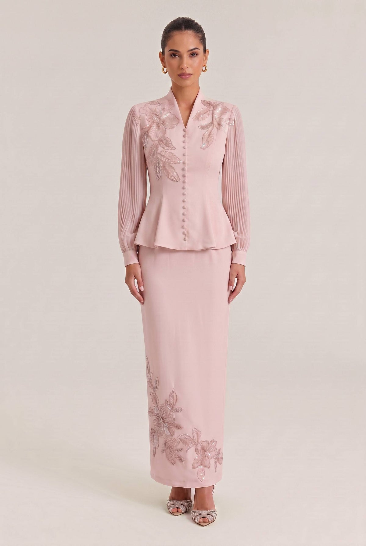 Embroidered Beaded Flower Trim French Elegant Slim Two-Piece Dress Set