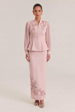 Embroidered Beaded Flower Trim French Elegant Slim Two-Piece Dress Set