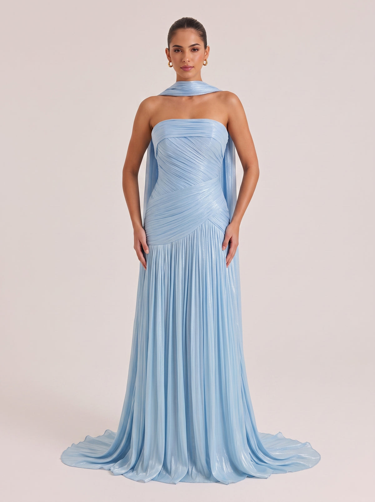 Hanging Halter Strap Strapless Pleated Waist Trailing Long Gown