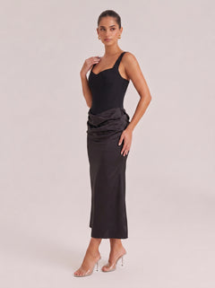 Elegant French-Style Corset Waist Slimming Satin Spliced Slip Dress