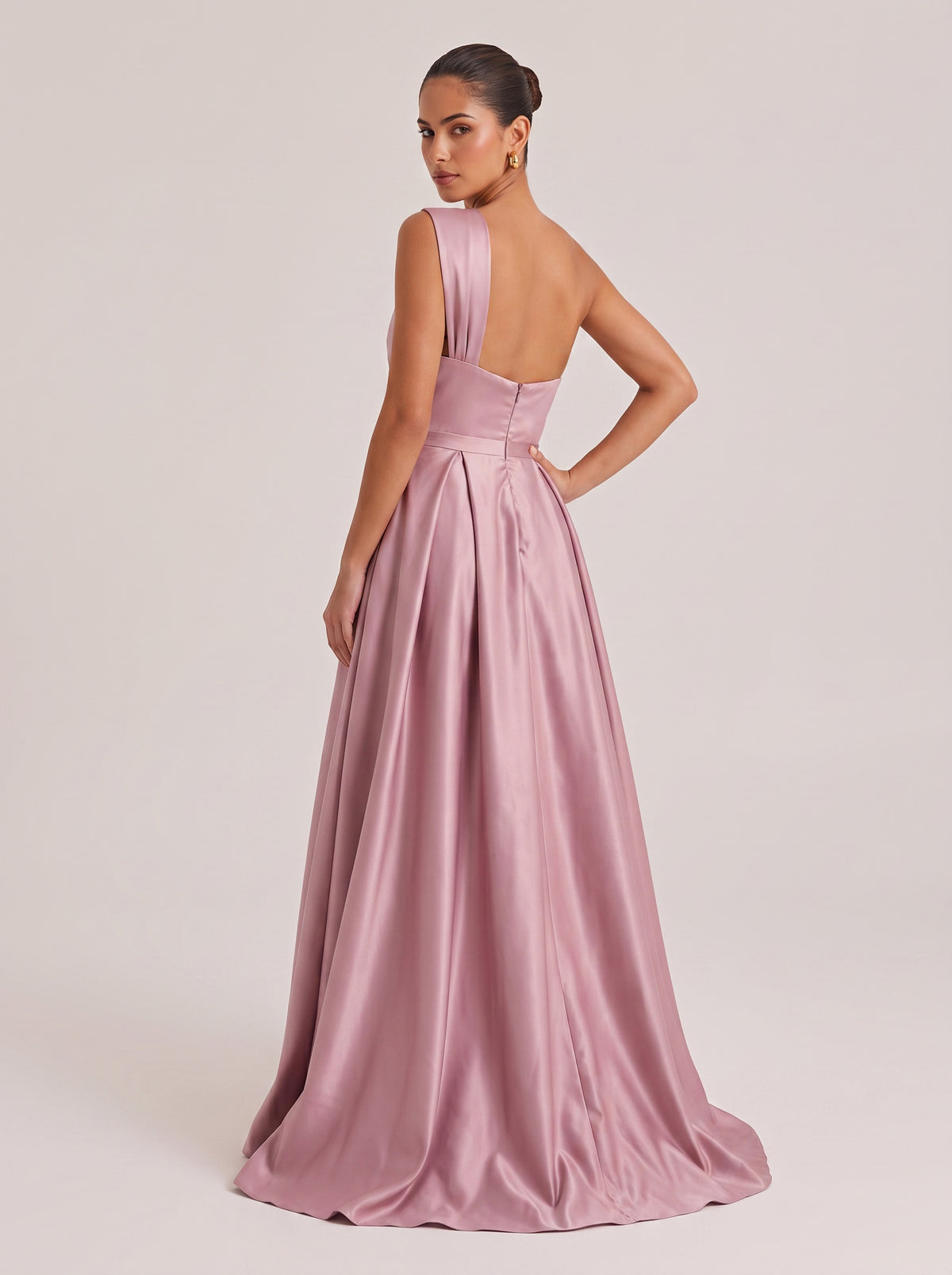Oblique Shoulder Lace Waist Seal Satin Split Large Long Evening Gown