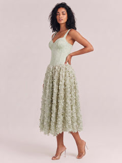 Luxurious Champagne 3D Floral Petal Skirt Gown With Structured Corset Bodice