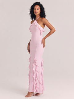 Neck Ruffled Slim-fit Fishtail Long Dress