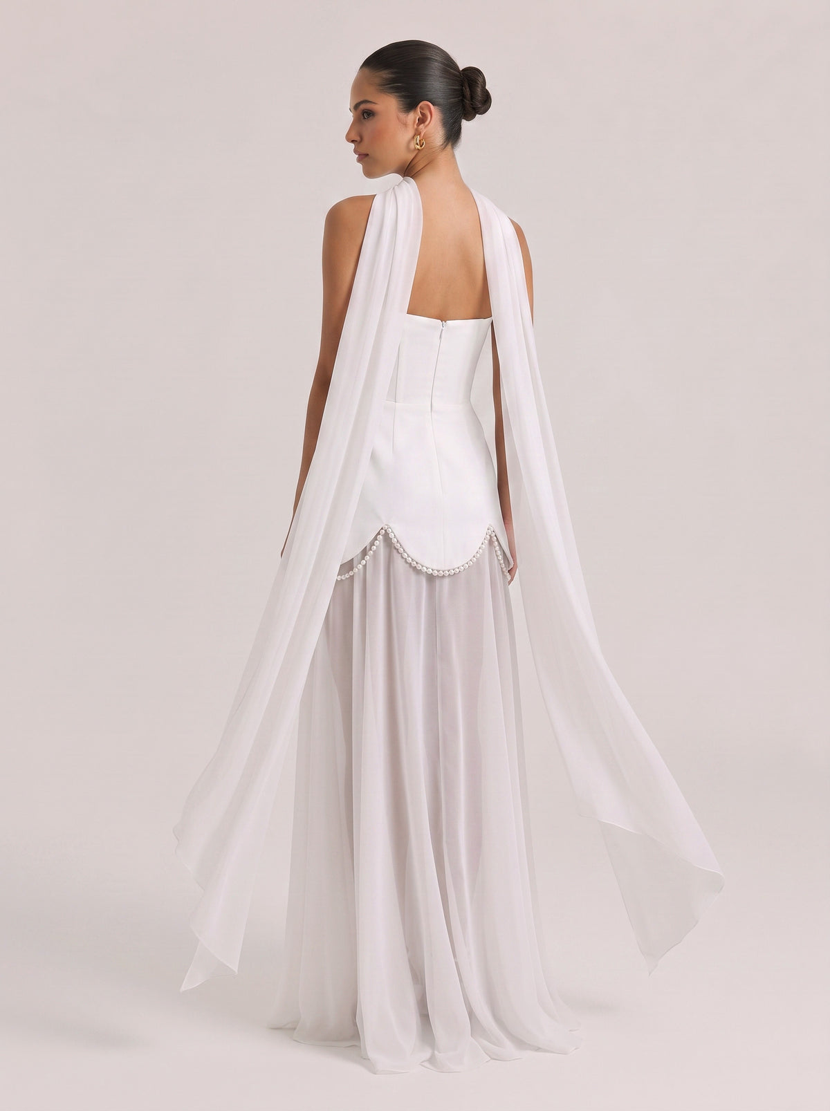 Strapless Shoulder Satin Pearl Stitching Chiffon Long Light Wedding Dress