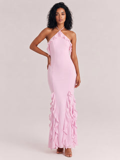 Neck Ruffled Slim-fit Fishtail Long Dress