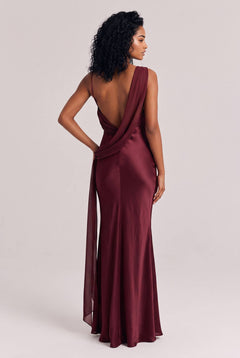 Elegant Satin Asymmetric One Shoulder Maxi Dress