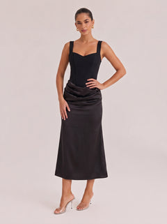 Elegant French-Style Corset Waist Slimming Satin Spliced Slip Dress
