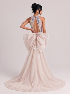 Phantom Sequins Hanging Neck Diamond Hollow-out Fishtail Dress Large Mesh Trailing Dress