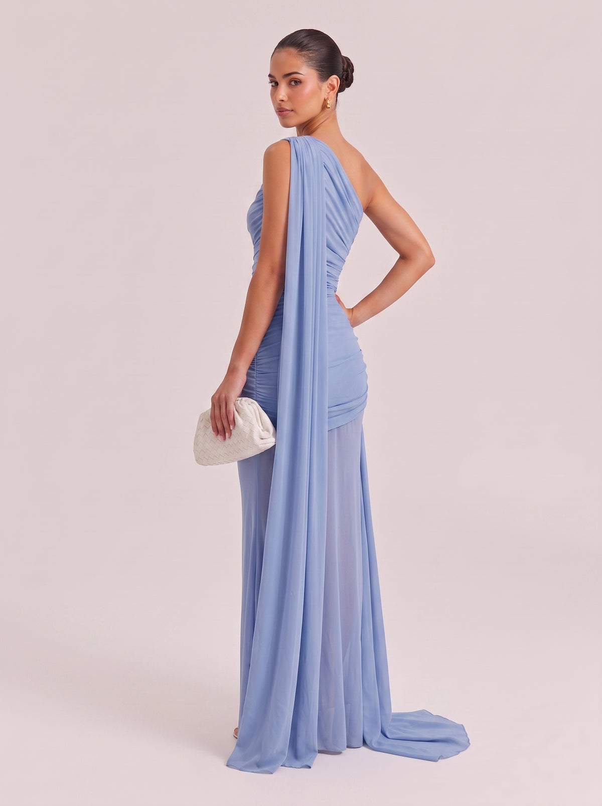 Slim-fit Long Shoulder Full-body Pleated Strap See-through Mesh Dress