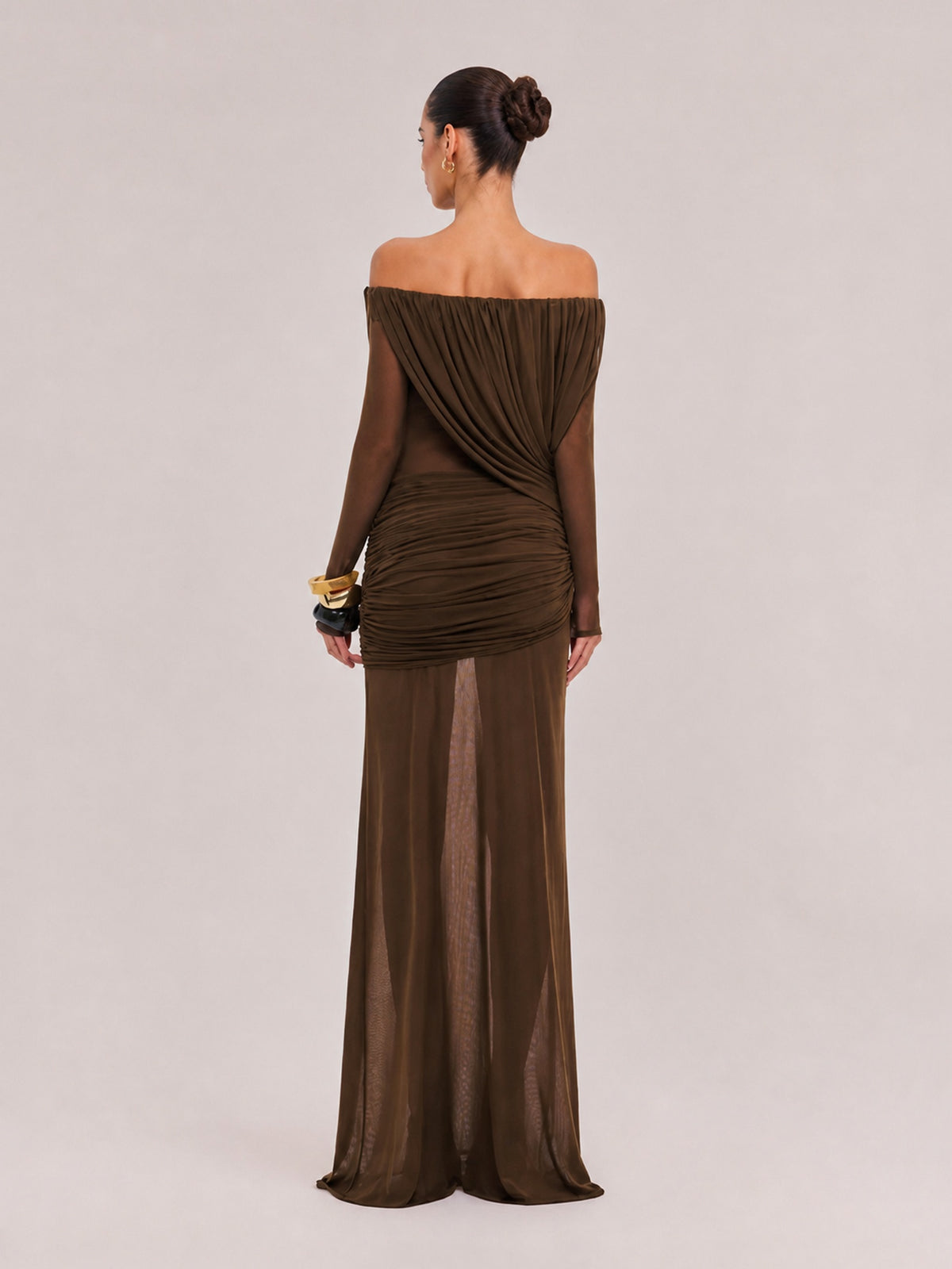 French Vintage Pleated Mesh One-Shoulder Dress