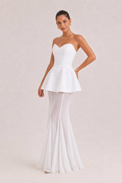 Elegant Sweetheart Sheer Ruffle Maxi Dress