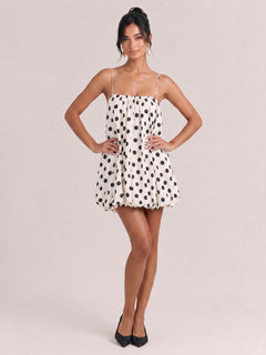 White Black Wave Dot Thin Strap Loose Bud Short Dress