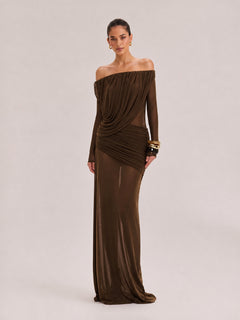 French Vintage Pleated Mesh One-Shoulder Dress