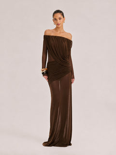 French Vintage Pleated Mesh One-Shoulder Dress