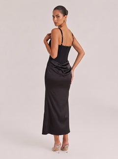 Elegant French-Style Corset Waist Slimming Satin Spliced Slip Dress