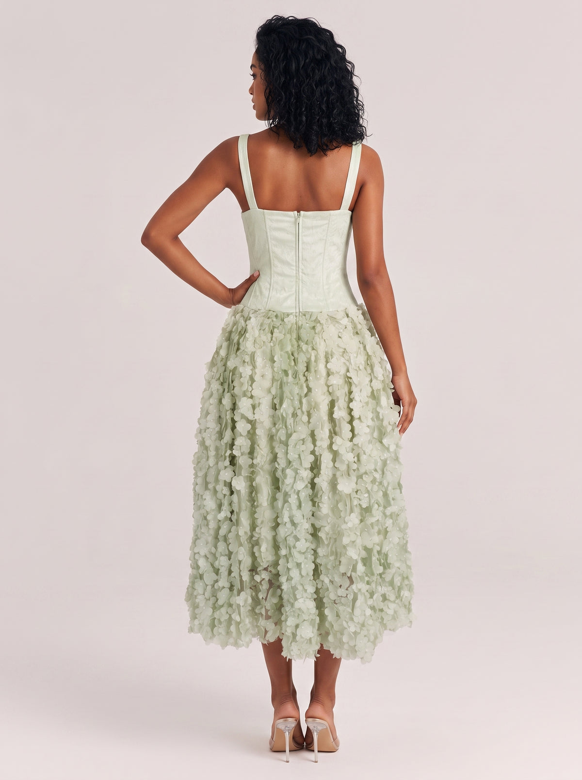 Luxurious Champagne 3D Floral Petal Skirt Gown With Structured Corset Bodice