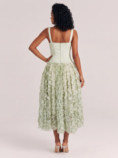 Luxurious Champagne 3D Floral Petal Skirt Gown With Structured Corset Bodice