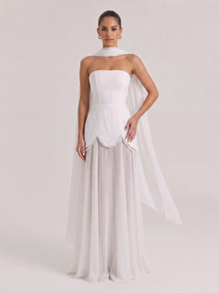 Strapless Shoulder Satin Pearl Stitching Chiffon Long Light Wedding Dress