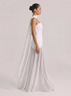 Strapless Shoulder Satin Pearl Stitching Chiffon Long Light Wedding Dress