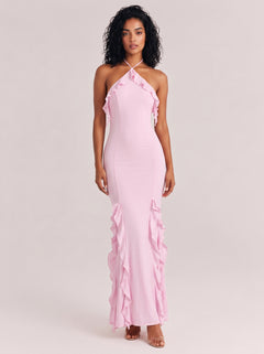 Neck Ruffled Slim-fit Fishtail Long Dress