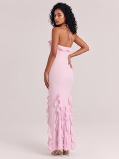 Neck Ruffled Slim-fit Fishtail Long Dress