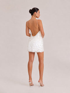Beige Large Sequin Thin Strap Strapless Slim-Fit Short Party Dress