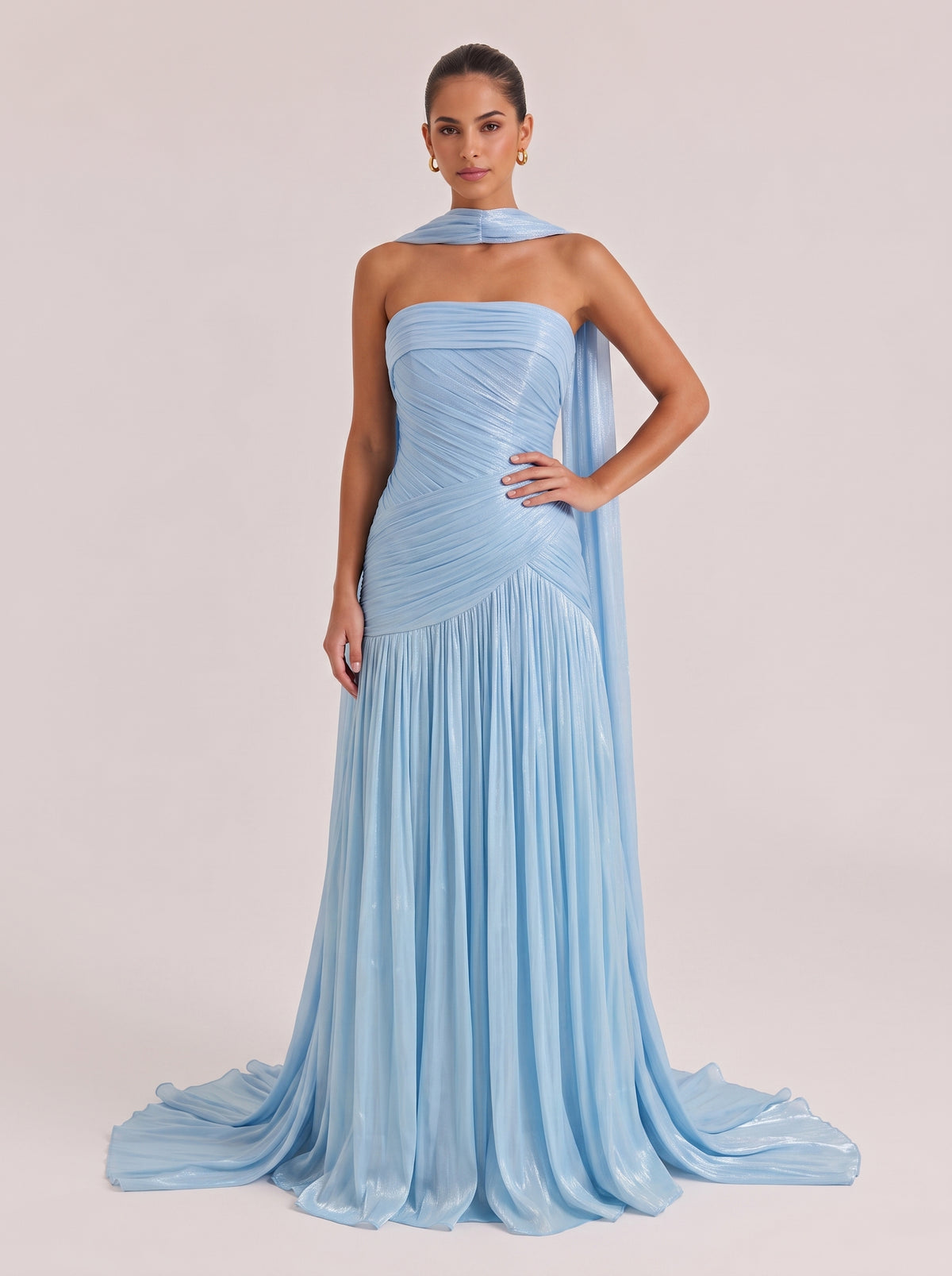 Hanging Halter Strap Strapless Pleated Waist Trailing Long Gown