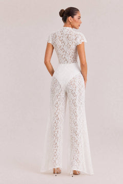 Lace Long-sleeved Top And Wide-leg Pants Set