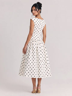 French Vintage Polo-Dot V-Neck Large Swing Dress