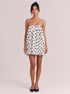 White Black Wave Dot Thin Strap Loose Bud Short Dress