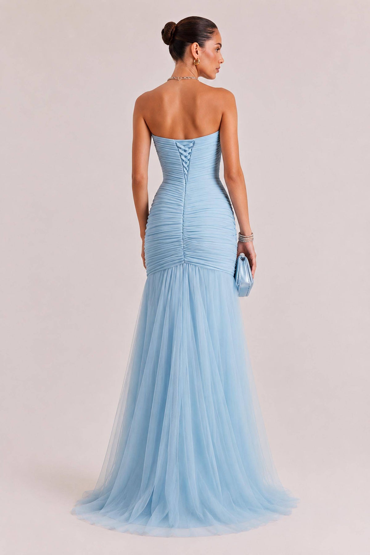 Elegant Strapless Pleated Tulle Maxi Dress