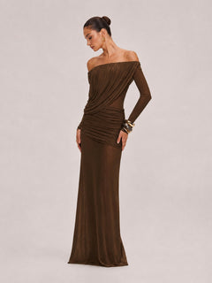 French Vintage Pleated Mesh One-Shoulder Dress