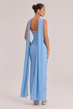 Sky Blue Strapless Nail Drill Long Dress