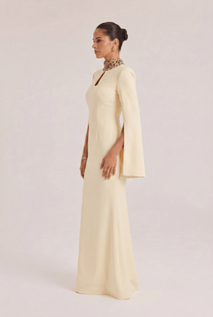 Vertical Collar Beaded And Diamond Split Dress