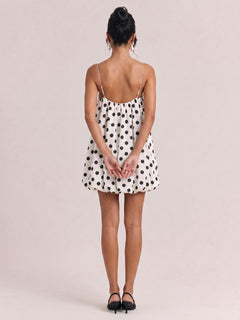 White Black Wave Dot Thin Strap Loose Bud Short Dress